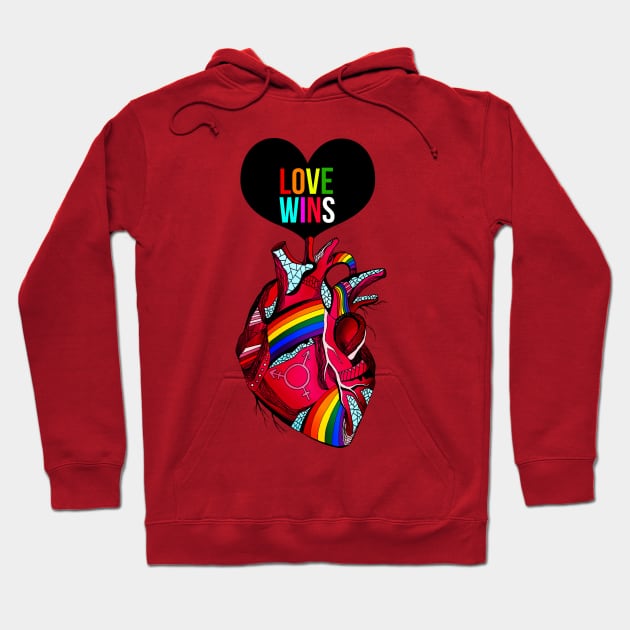 Love Wins Pride Heart Hoodie by kenallouis